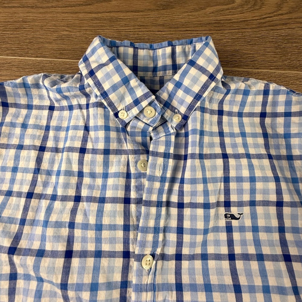 Vineyard Vines Boys Blue Gingham Whale Shirt Long Sleeve Button Down Size L 16
